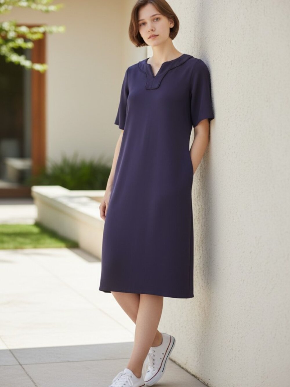 Talbots Blue Midi Dress Petites Women's Short Sleeve 100% Cotton Dress NWOT